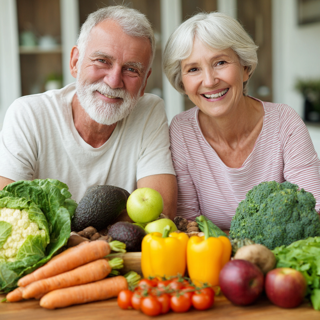 Middle-aged and older adults practicing healthy lifestyle with natural nutrition