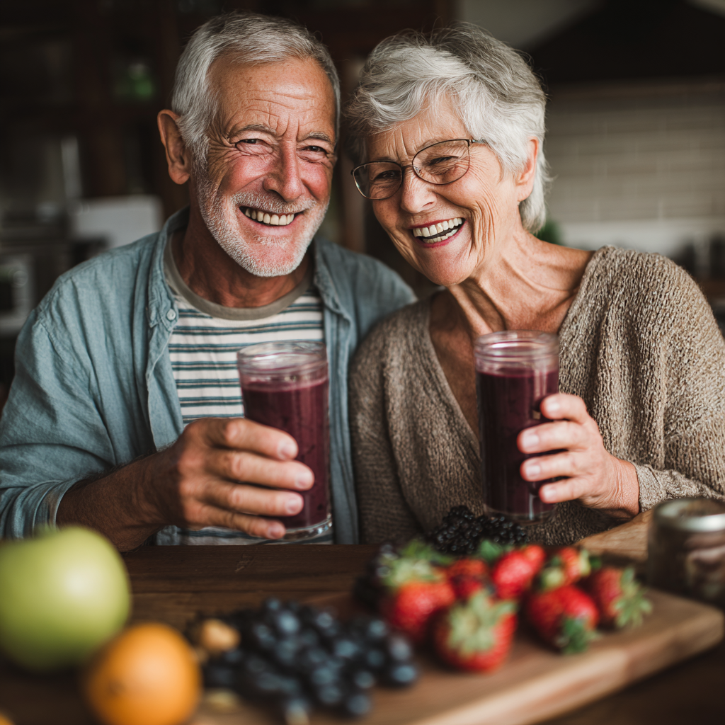 Older adults enjoying fermented foods and antioxidant-rich berries for gut health